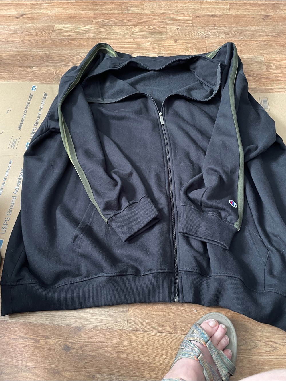 Champion Black Zip-Up Hoodie with Olive Trim